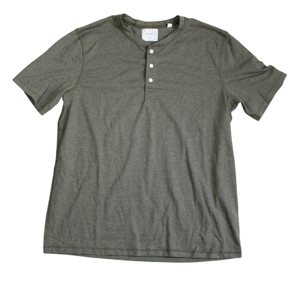 Billy Reid Henley T Shirt Mens Large Green Striped Minimalist Preppy Casual